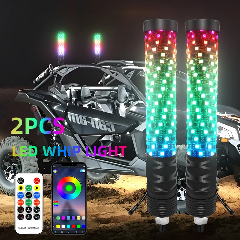 

2PCS RGB 1FT Fat LED Lighted Whip Lights Antenna Off-road Flagpole Lights Colour RGB DIY For ATV UTV Can RZR Motorcycle Boat 12V