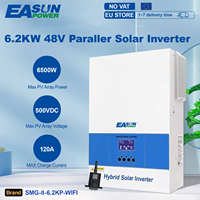 EASUN 6.2KW Parallel Hybrid Solar Inverter MPPT Pure Sine Photovoltaic Inverter 48V 220VAC On Grid 120A Solar Charger PV 500VDC