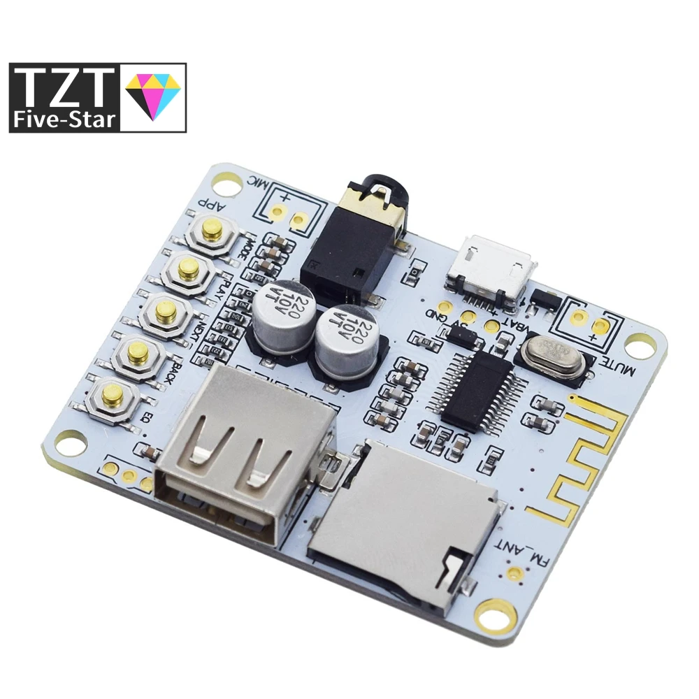 TZT Bluetooth Audio Receiver board with USB TF card Slot decoding playback output A7-004 5V 2.1  Wireless Stereo Music Module