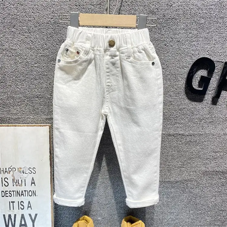 Children Broken Hole Pants Trousers Baby Boys Jeans Brand Fashion Autumn 3-8Y White Kids Trousers Children Clothing  2022 New 23