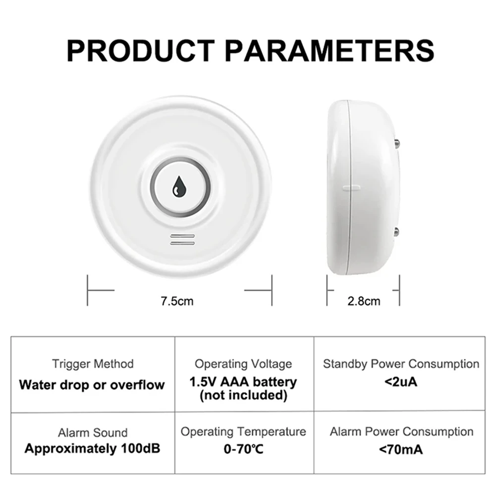 CABE-Tuya Wifi Überschwemmungssensor Smart Life App Wasserlecksensorerkennung Lauter Ton Alarm Verknüpfung Alarmanwendung