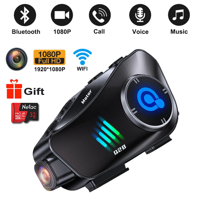 Motorcycle Helmet Headset 1080P Video Dashcam Motos Skiing Wireless Bluetooth WiFi Headphone Handsfree Call HD Cycling DVR