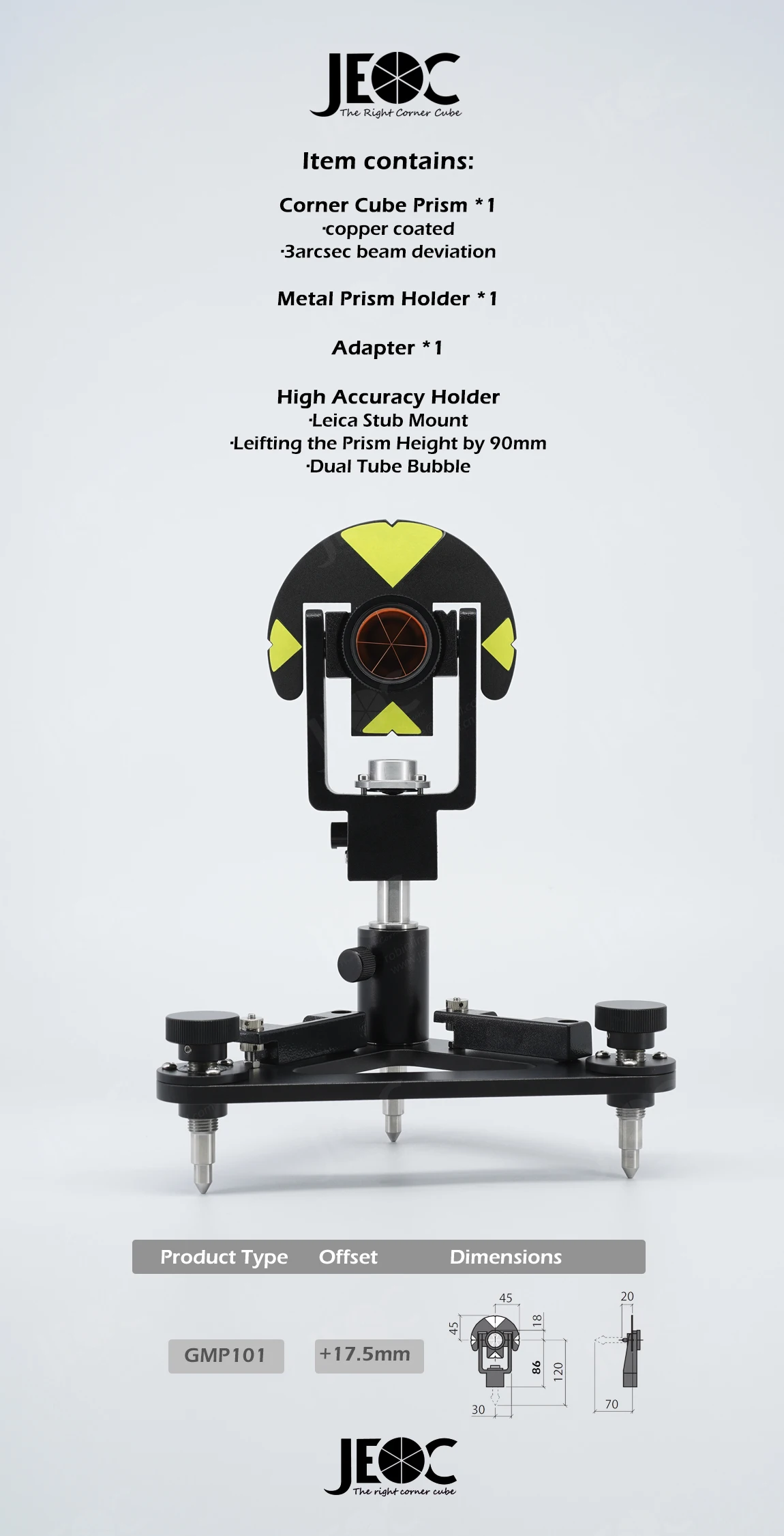 JEOC Accurate Mini Prisma GMP101 & Dreifuß-Set, Vermessungsreflektor für Leica Totalstation – Detail 1
