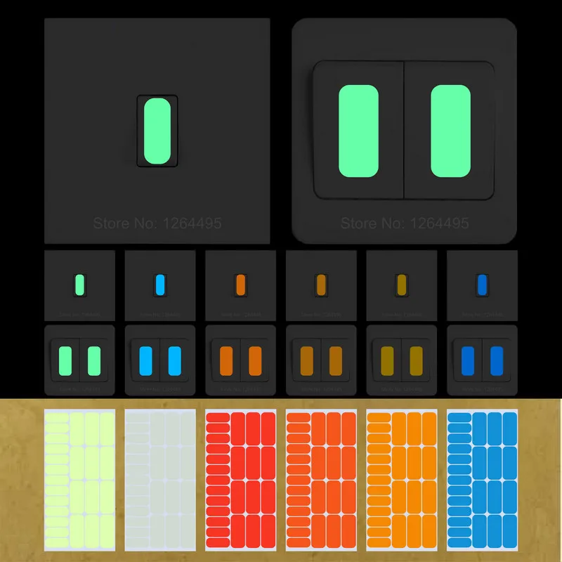 야광 스위치 버튼 라벨 스티커, DIY 야광 표시 스트립, 야간 조명 벽 장식, 빛나는 직사각형 스티커 