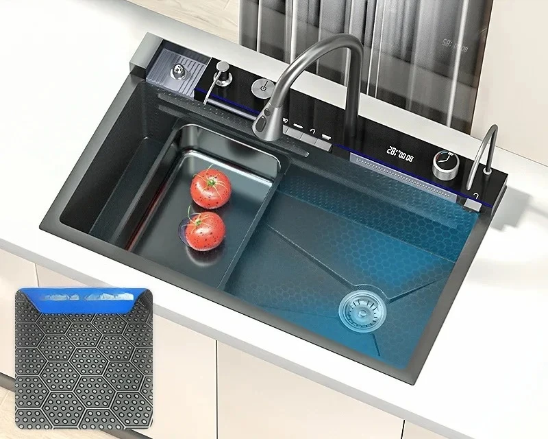 

#Stainless Steel Piano Key Integrated Digital Display Flying Waterfall Big Size Kitchen Sink