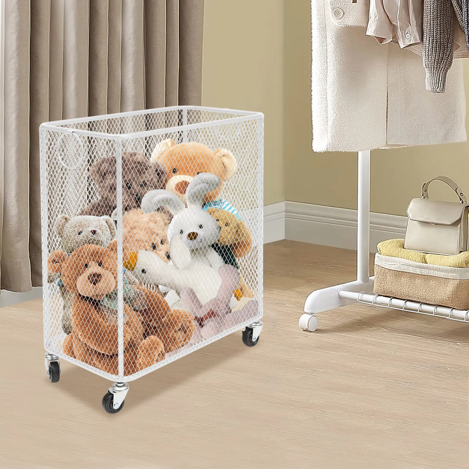 

Movable Laundry Basket Cart White Movable Laundry Basket Rolling Laundry Basket IWith Round Handles 43*23cm