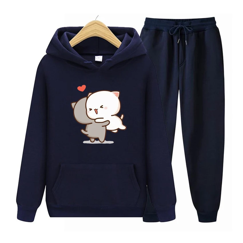 Peach And Goma Cartoon Print Men Women Hoodie Set Casual Oversized Pullover Popular Sweatshirt Fashion Trend Unisex Clothing