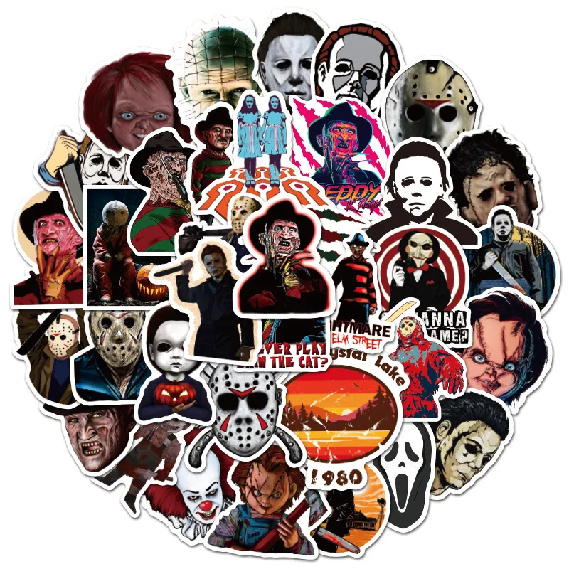 50PCS Thriller Horror Character Cartoon Graffiti Laptop Refrigerator Skateboard Waterproof Sticker Decoration