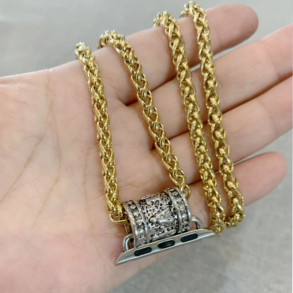 Metal Necklace Compatible with Apple Watch, Punk Retro Bracelet, Lanyard , Iwatch Series Se, 41mm, 40mm, 38mm, 45mm, 44mm, 42mm