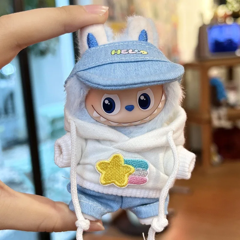 Kleidung für die 4. Generation LABUBU Pin For Love Series 4.0 Neues Kapuzenpullover-Set mit Sonnenhut, mehrere Farben erhältlich