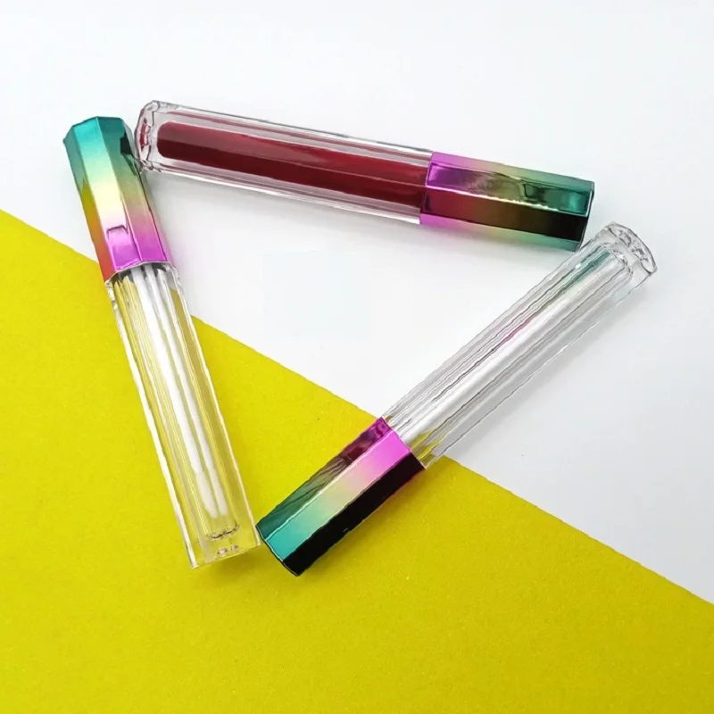 Tubos De Brilho Labial De Plástico Recarregável, Forma Criativa Octagon, Tampa Multicolor, Embalagem De Maquiagem, Base De Lipgloss, Vazio, 3ml