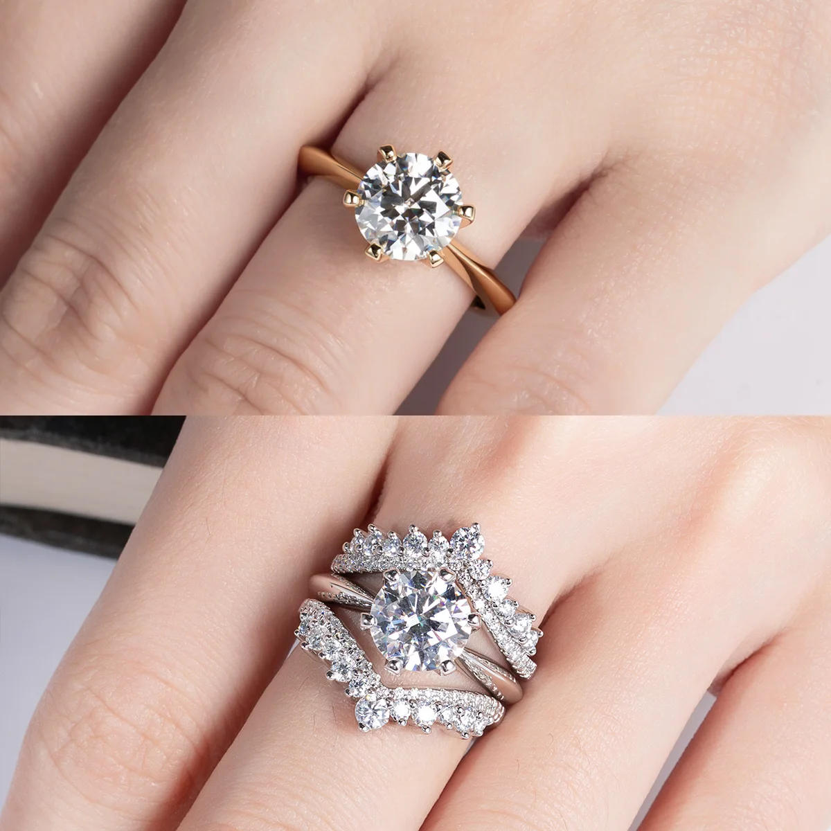 AnuJewel 1ct 2ct 3ct 5ct D Màu Moissanite Nhẫn Đính Hôn Nữ Bạc 925 Giải Đơn Vòng Bán Buôn