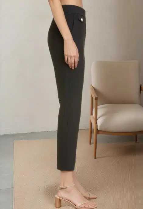 여성용 바지 2025 봄과 가을 신상 심플 캐주얼 나인 포인트 슬림 핏 스트레이트 레그 바지 출퇴근용 우아한 바지