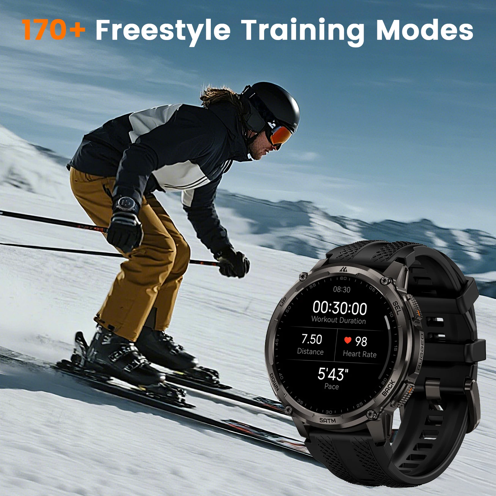 2026 KOSPET TANK T4C 5ATM Wodoodporny smartwatch dla mężczyzn Wytrzymała konstrukcja w stylu militarnym z GPS, wbudowaną latarką i monitorowaniem stanu zdrowia — zdjęcie produktu 3