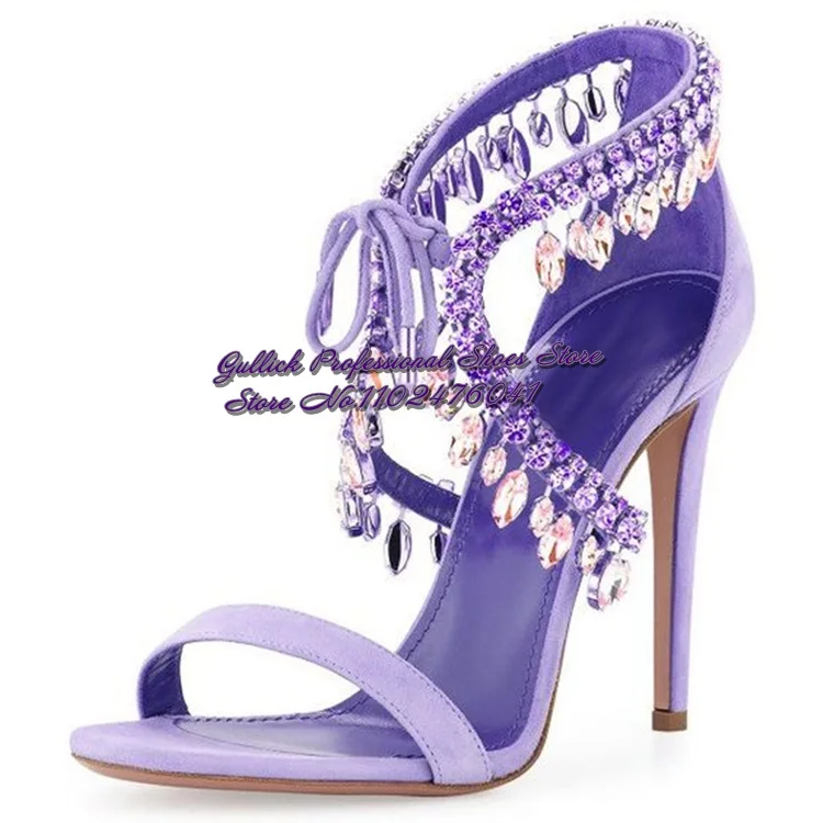 Women Bling Bling Crystal Sandals Lace-Up Glitter Rhinestone Fringe Wedding Shoes Shining Diamond Jewelry Pumps Stiletto Heels