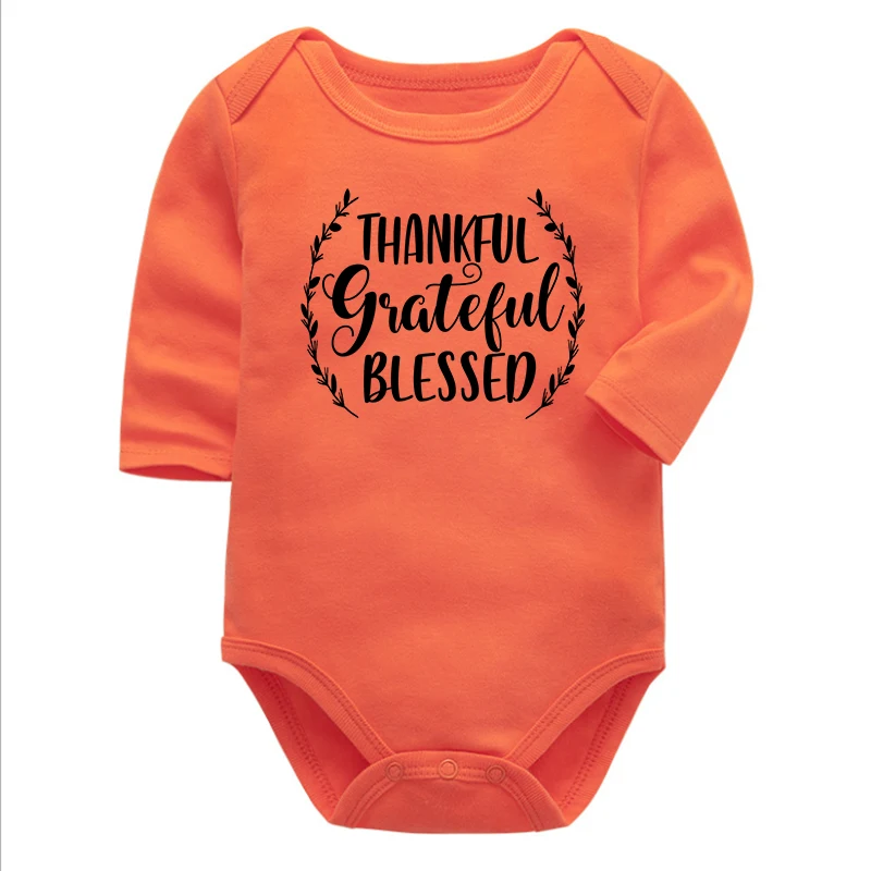 

Thankful Grateful Blessed Baby Clothes Thanksgiving Bodysuit Thankful Baby Romper Fall Newborn Clothes Autumn