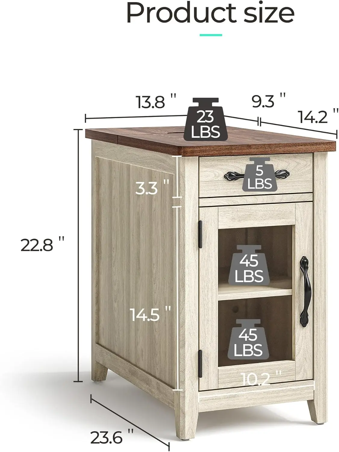 طاولة جانبية للمزرعة مع درج محطة شحن للتخزين وطاولة نهاية ضيقة لأريكة غرفة المعيشة #3