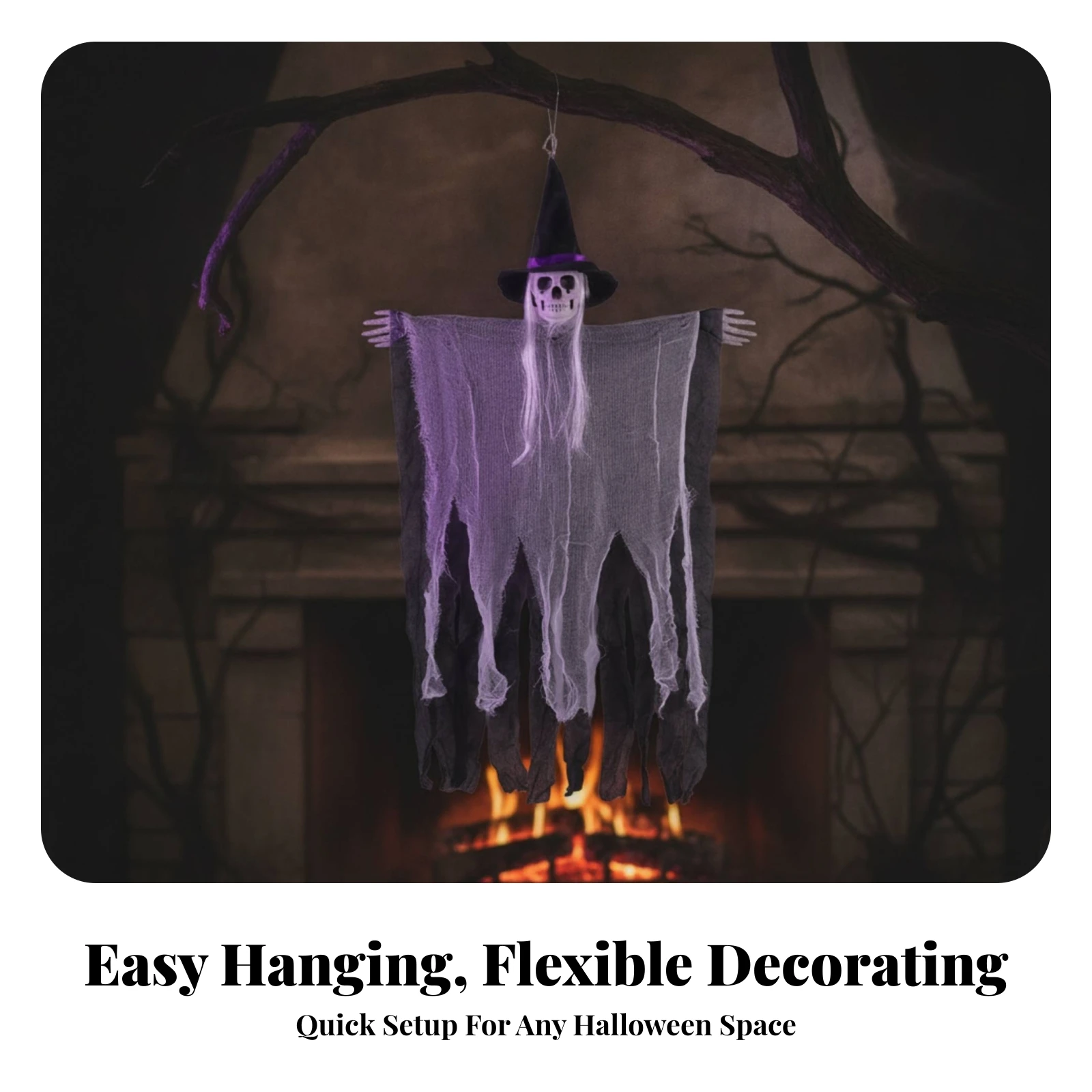 

Pointed Hat Tattered Witch Wall Hanging Spooky Hanging Witch Skeleton Decoration Easy to Hang