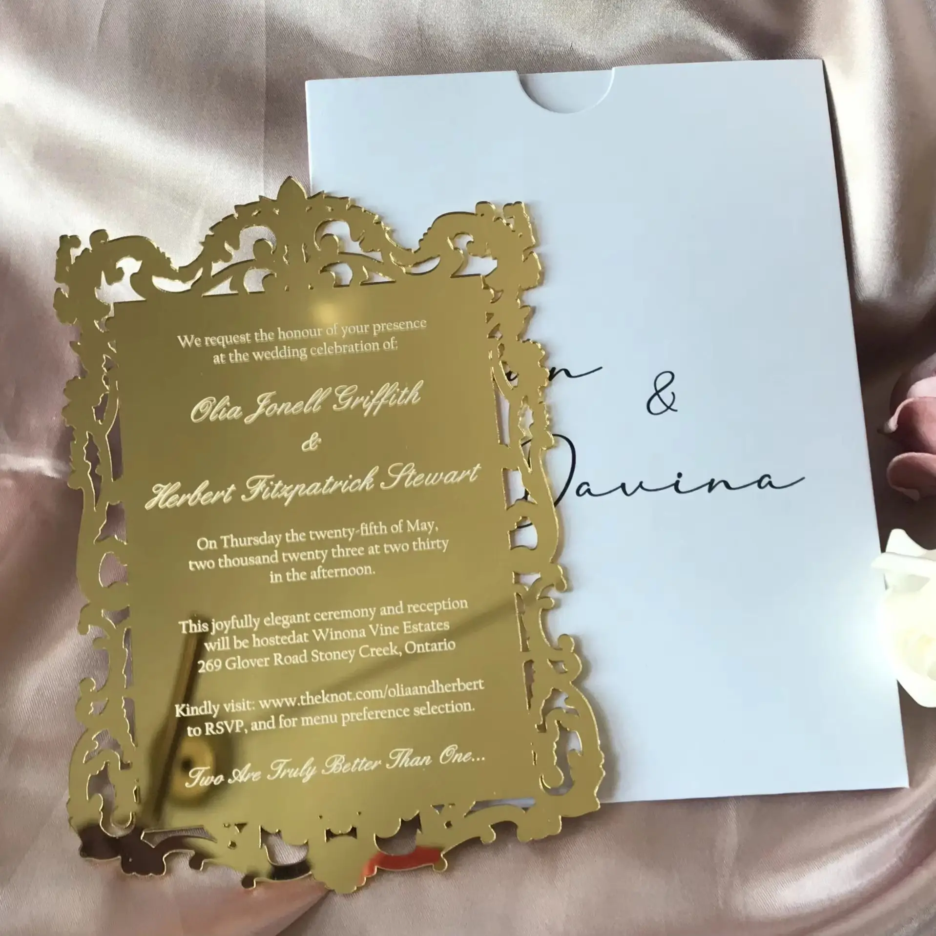 10pcs Custom Acrylic Invitation,Mirror Gold Invite Personalized Envelope,Laser Cut Acrylic Wedding Invitation for Decoration