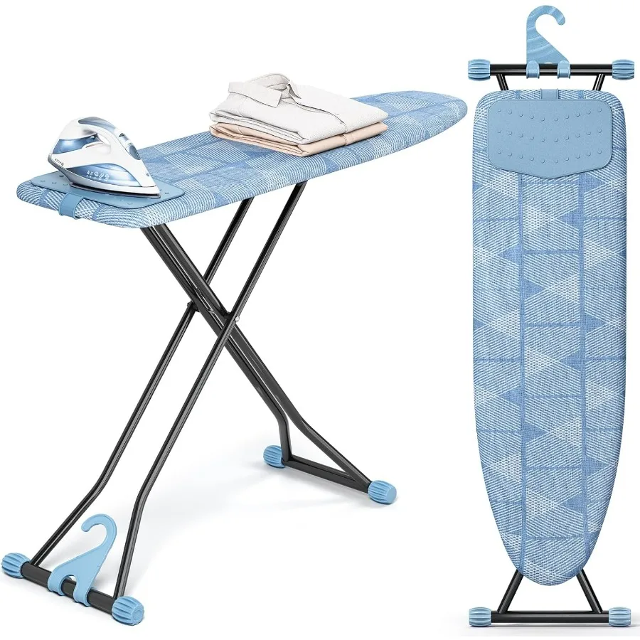 

Ironing Board, Compact Iron Board with Silicon Iron Mat, Heat Resistant Cover, 7 Height Adjustable, Foldable Ironing Board Wall