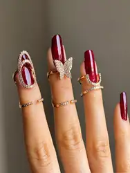 1 set of microinset Zircon nail ring for women Personality Wear nail art detachable fake nail ring