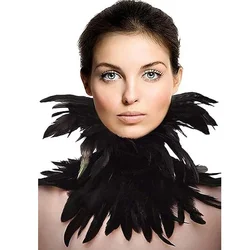 Gothic Victorian Black Natural Feather Collar Choker Halloween Shawl Cape for Halloween Costume