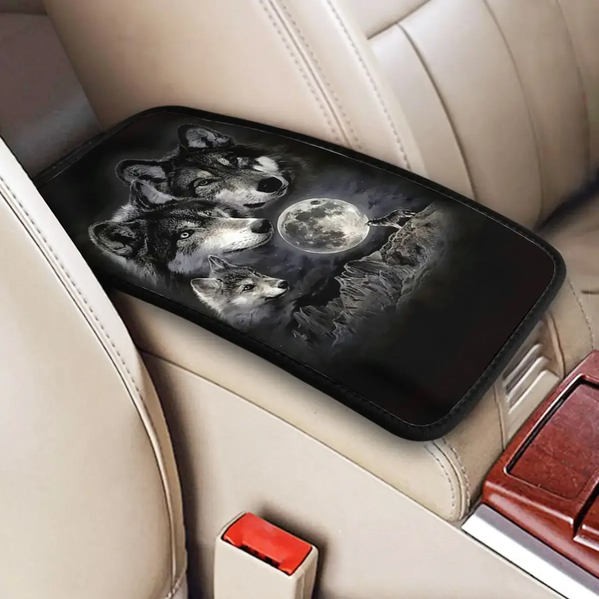 Wolf Animal Car Armrest Cover Mat Cartoon Adult Kids Gift Universal Center Console Cover Pad Auto Accessories Interior