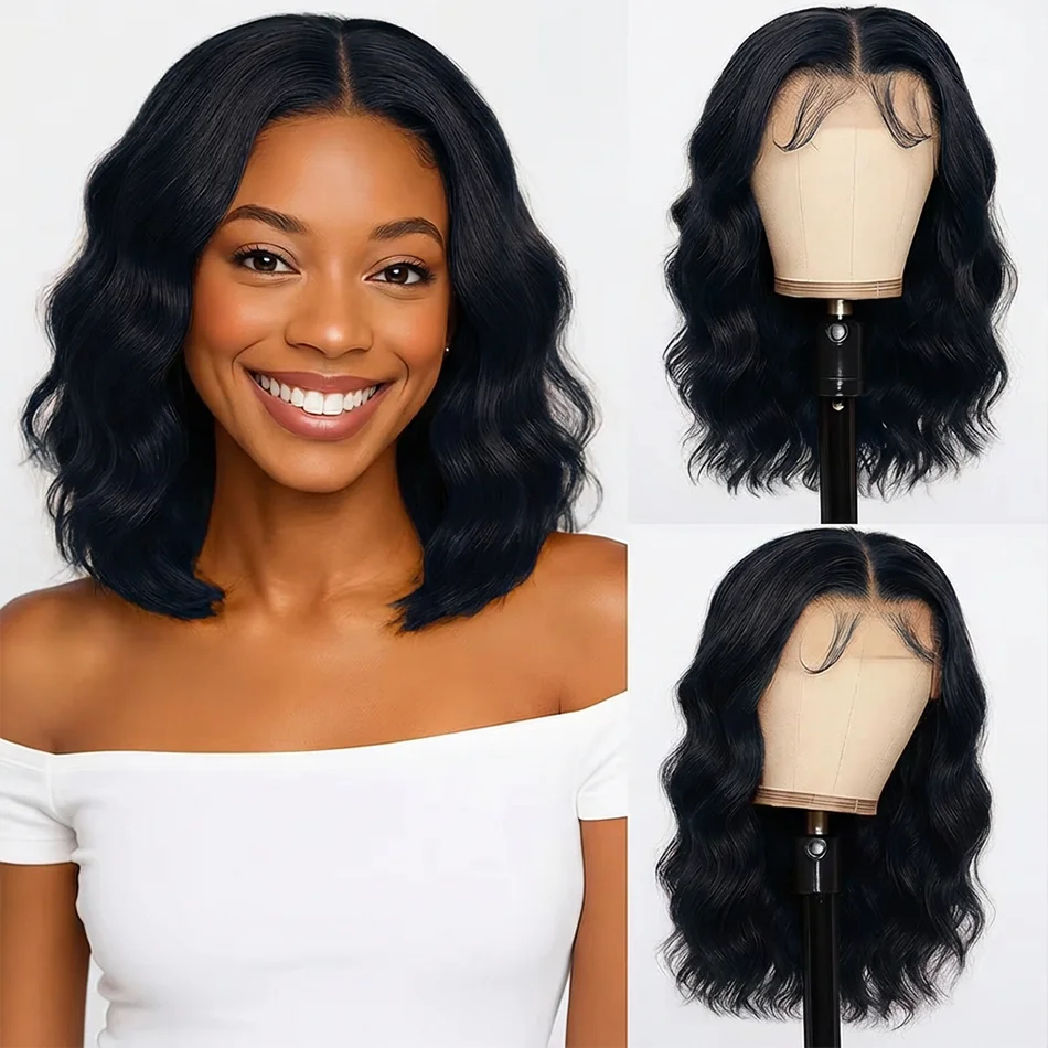 

Парик-боб из натуральных бразильских волос 220% Wear And Go, 13x4, с эффектом Body Wave, без клея, 5x5, с предварительно нарезанным HD прозрачным кружевным фронтом