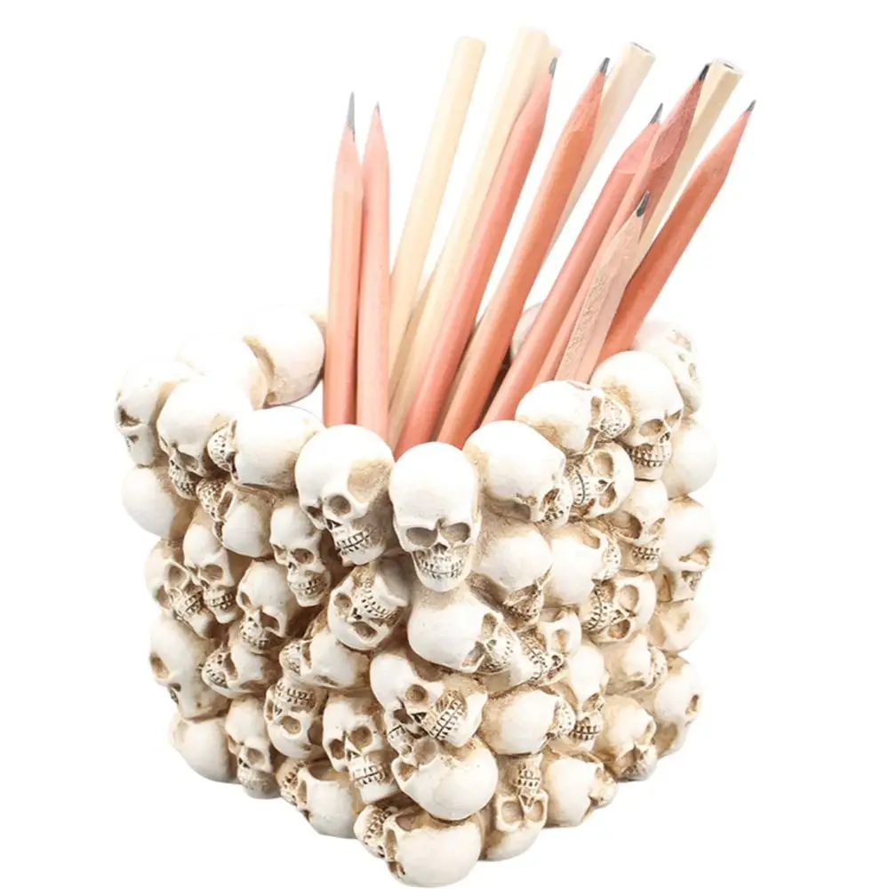 Desktop Storage box Skull Pen Holder Pen Pencil Holder Stationery Holder Desktop Organizer Resin Halloween Decor