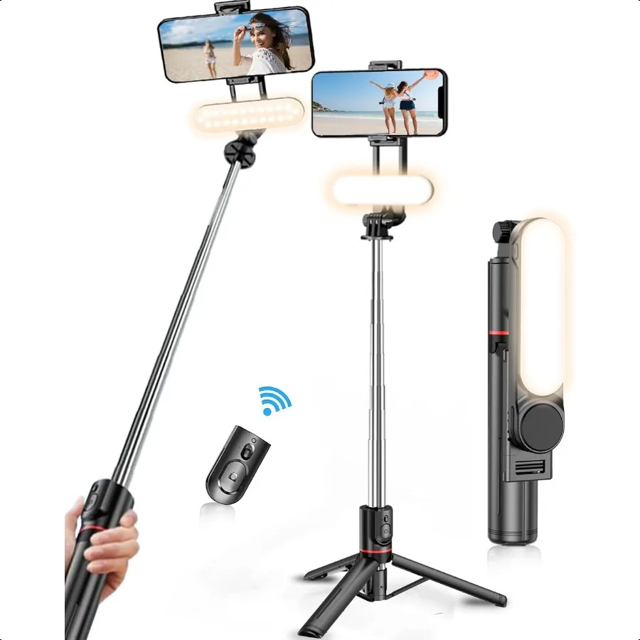 

Selfie Stick Tripod with Light Extendable Selfie Stick with Detachable Wirel Remote Travel Video Phone Tripod Stand with Light