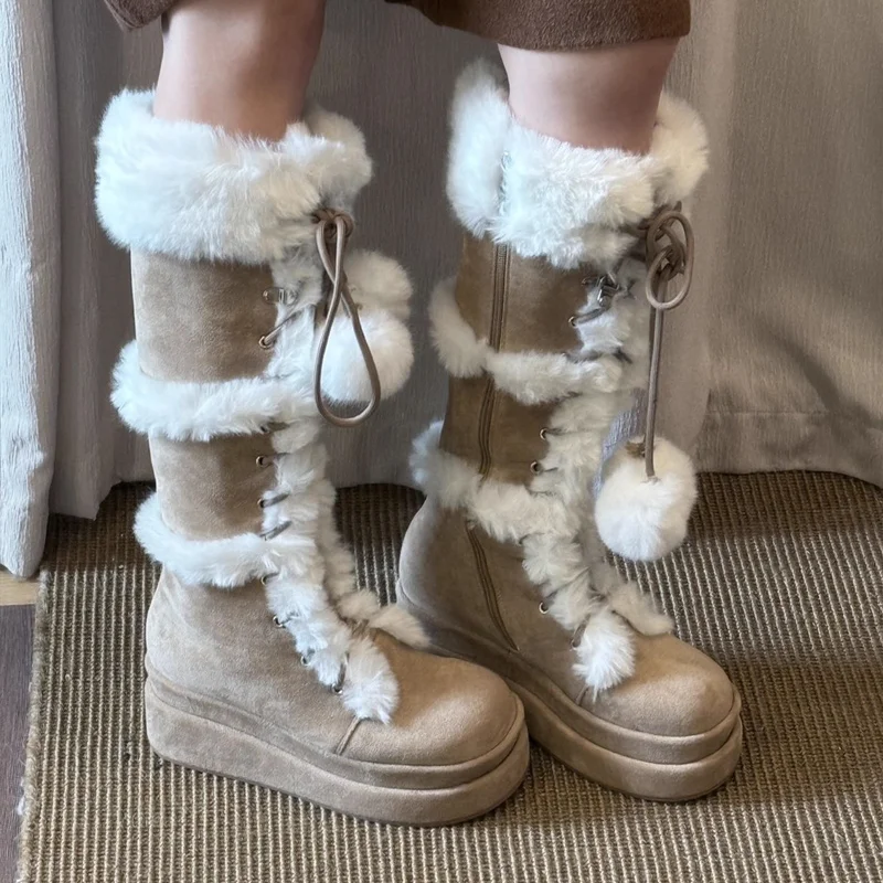 BANFANG Women's High Boots 6cm Autumn Winter New Platform Knee High Long Snow Boots High Quality Ladies Faux Fur Warm Shoes - view 4