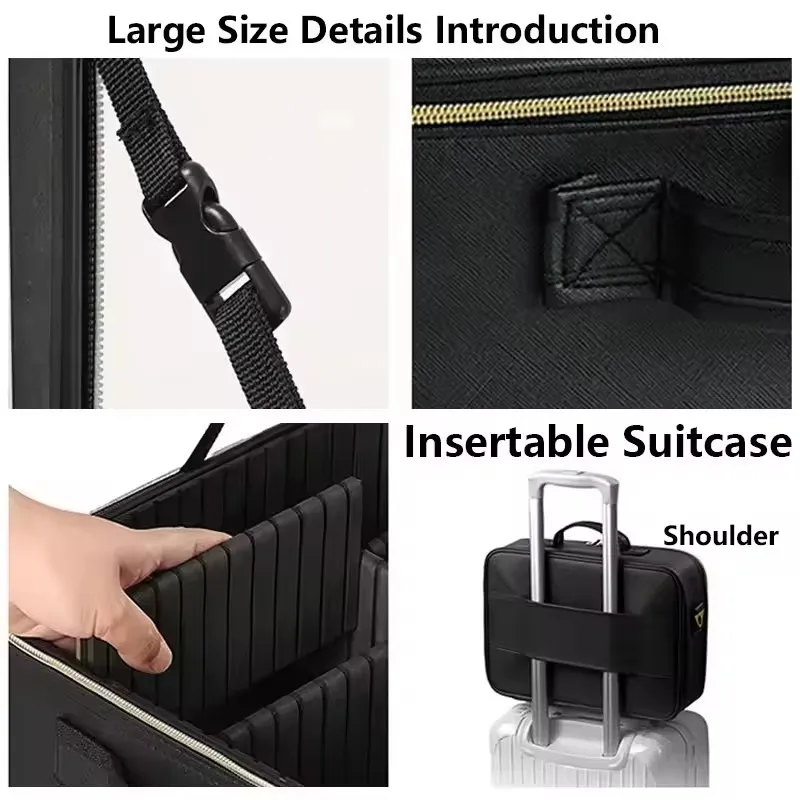 حقيبة مكياج احترافية للسفر للسيدات كبيرة الحجم مع مرآة 3 ألوان LED حقيبة مكياج للنساء، حقيبة قطار مستحضرات التجميل صندوق تجميل