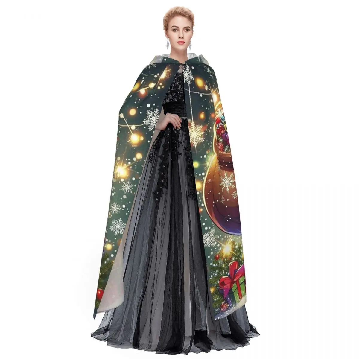 クリスマスの日 クリスマス サンタクロース ロングフード付きマント 魔女 中世コスチューム コスプレケープ ハロウィンヴァンパイア 大人用 ユニセックス