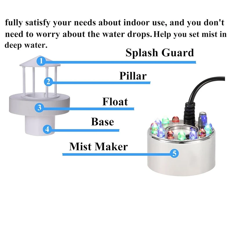 Ultrasoniczny dyfuzor, osłona rozbryzgowa pływak 12 kolorowe światła LED Mini Mister zbiornik wody maszyna do mgły nam wtyczkę