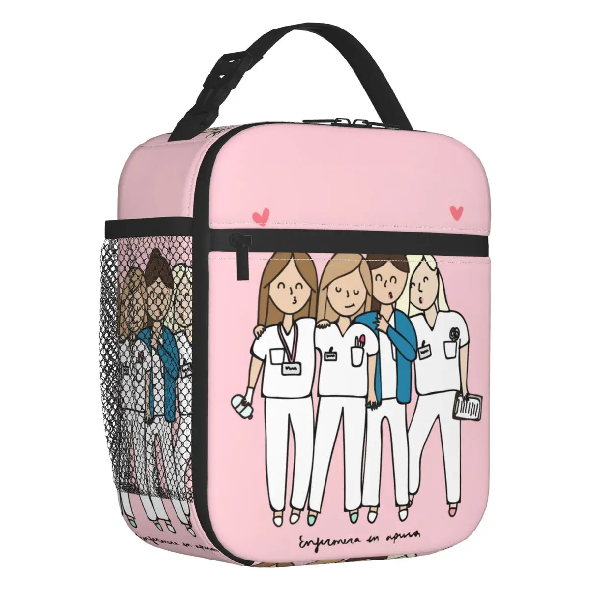 Custom Cartoon Ladies Nurse Doctor Printed Thermal Insulated Lunch Bag Reusable Lunch Tote for Kids Multifunction Food Bento Box