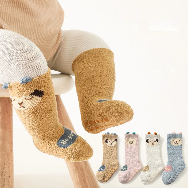 MILANCEL New Winter Baby Coral Velvet Floor Socks Girls Warm Cute In Tube Socks