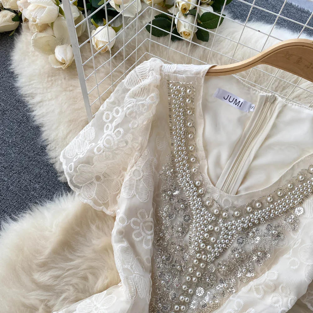 Ele Vintage taille haute V-Ne minceur Ladylike Dr Tea Break décontracté trajet coréen Sle ort Sve mi-long A-Lin...