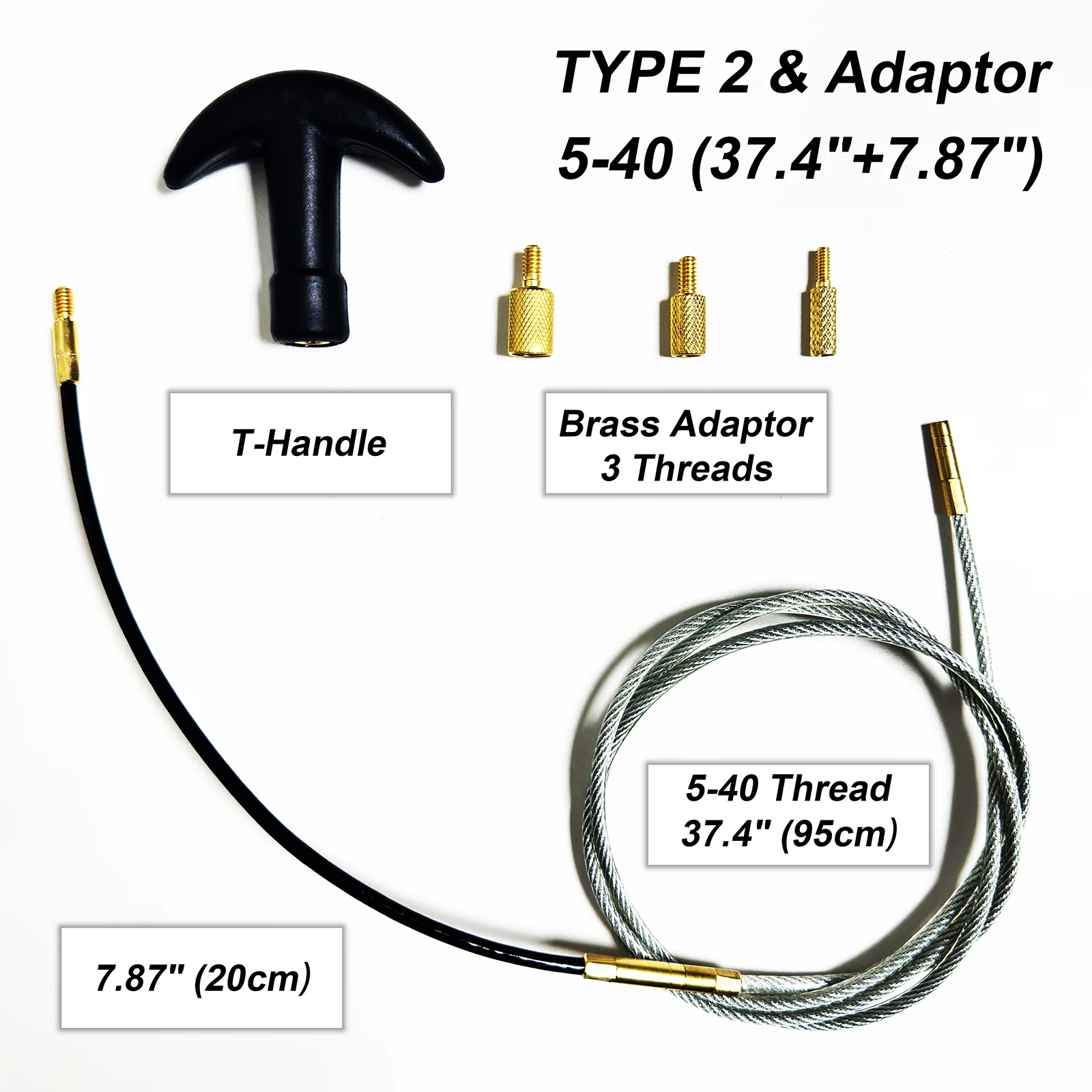 Iron Wire Draw Cable Gun Bore Cleaning Set for 8-32 5-40 10-32 Thread with Brass Adapter Hunting Pistol Rifle Barrel Scour Kit