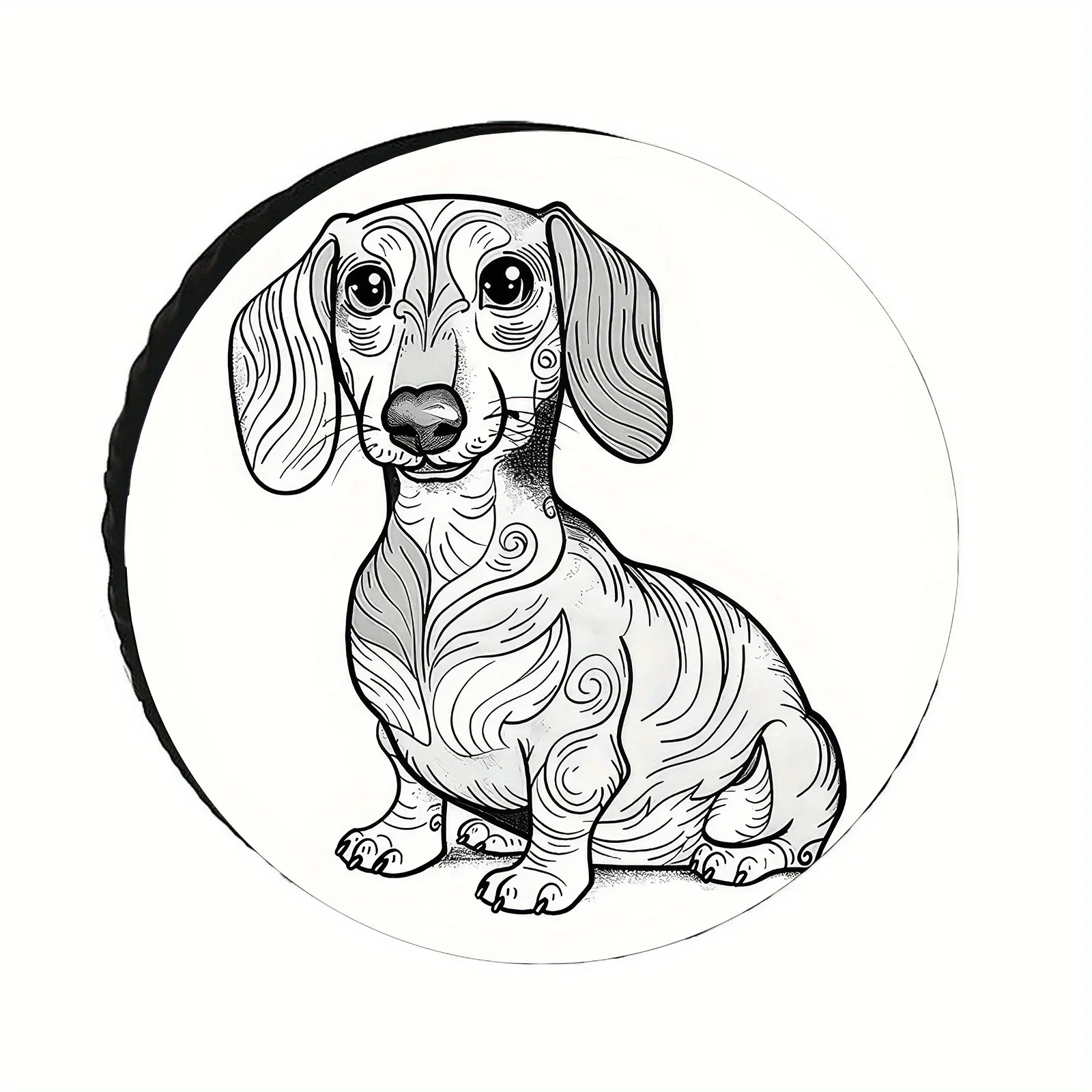 

Dachshund Line Art Spare Tire Cover Swirl Pattern Black White Dog Durable Polyester Cover for RVs Trucks