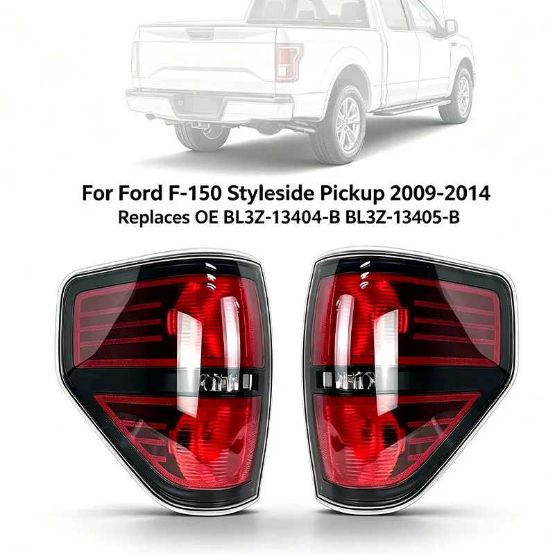 LED Tail Lights Assembly For Ford F‑150 Styleside Pickup 2009‑2014 Chrome Housing Replaces OE BL3Z‑13404‑B BL3Z‑13405‑B