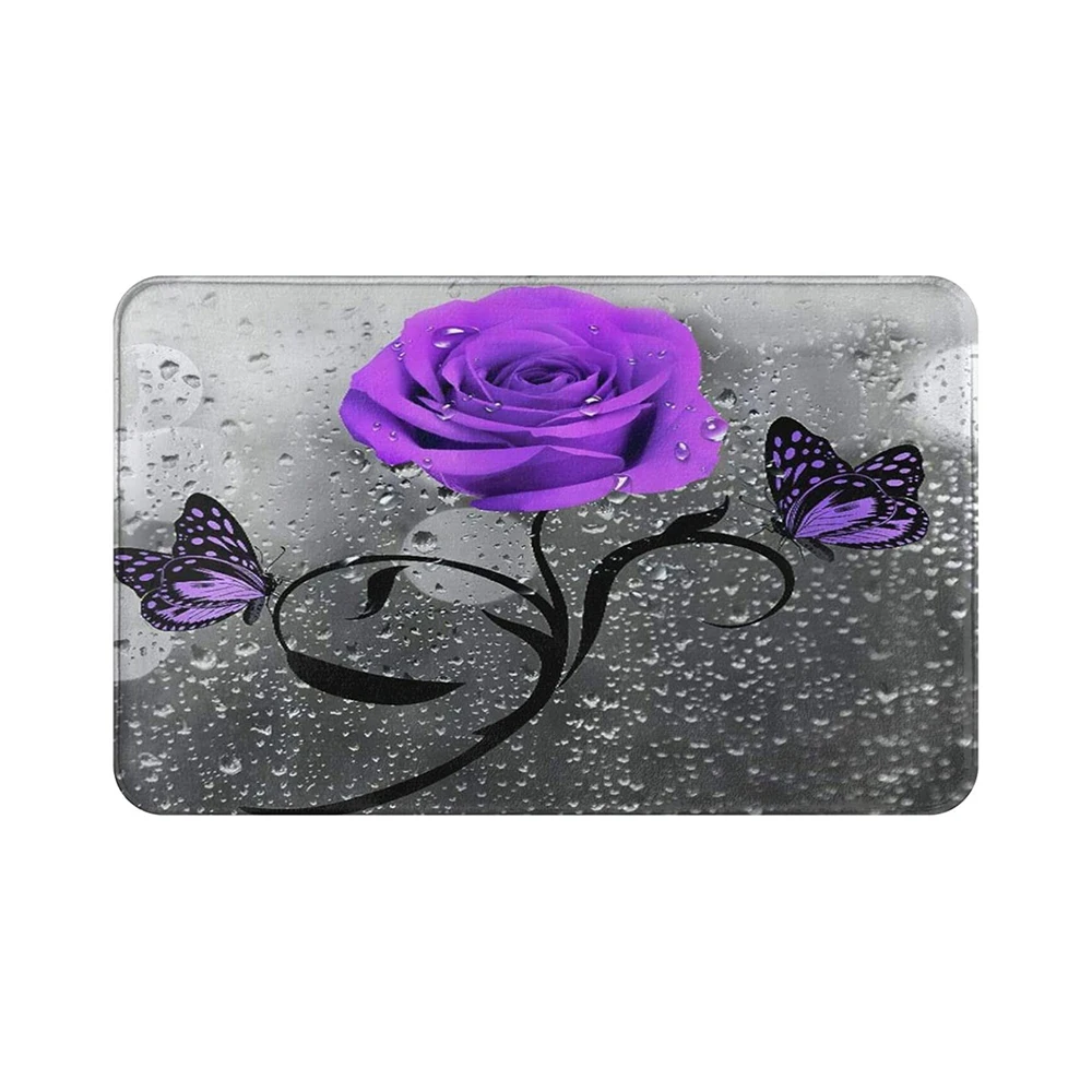 Red Rose Bath Mats Anti-Slip Wine Floral Foot Pad Valentine\'s Day Bedroom Doormat Kitchen Pastoral Flower Carpet Floor Rug Home