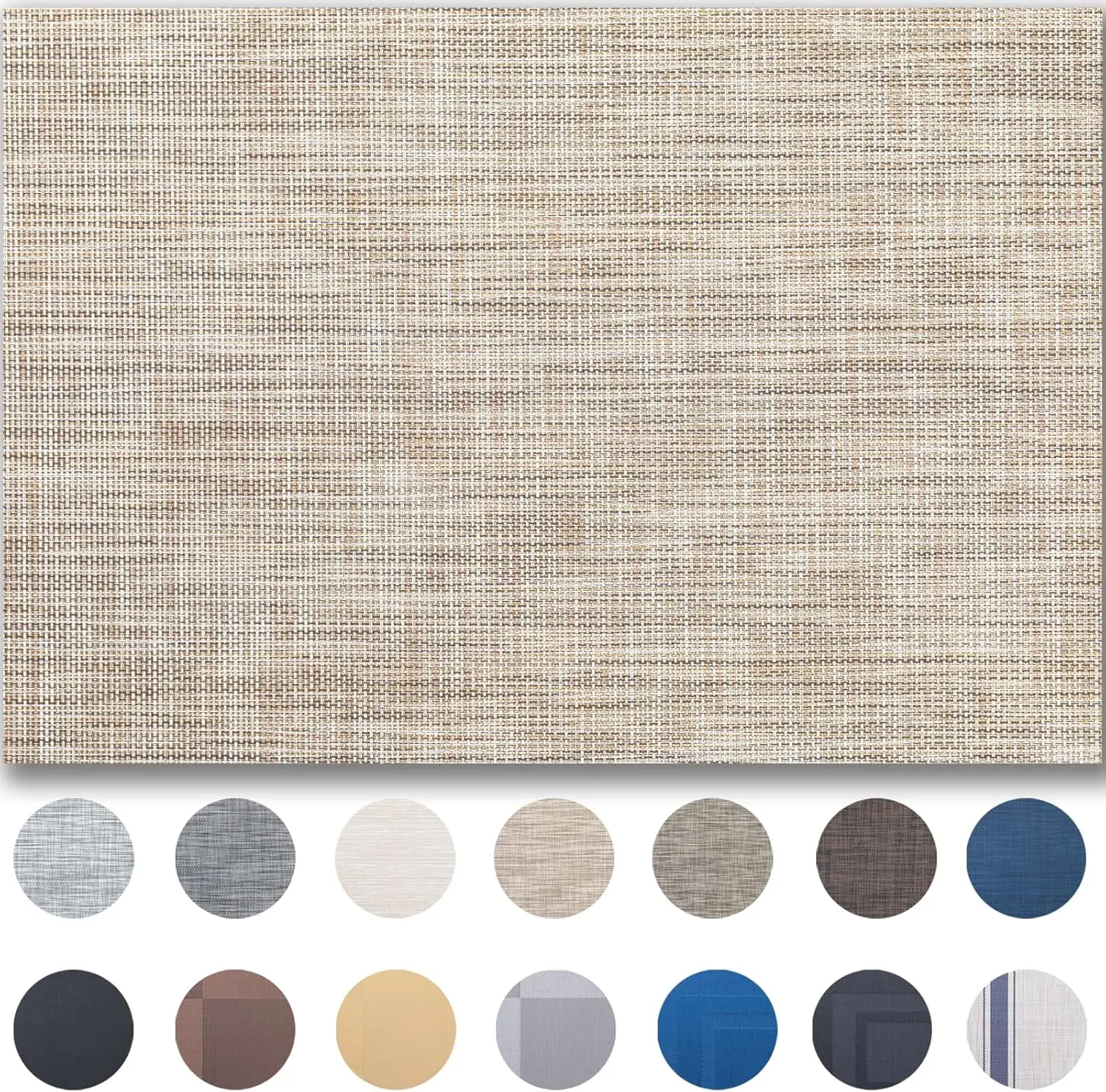 

Set of 4 - Easy Clean Woven Vinyl Placemats for Dining Table, Indoor/Outdoor Place Mats, Washable PVC Table Mats（Caramel）