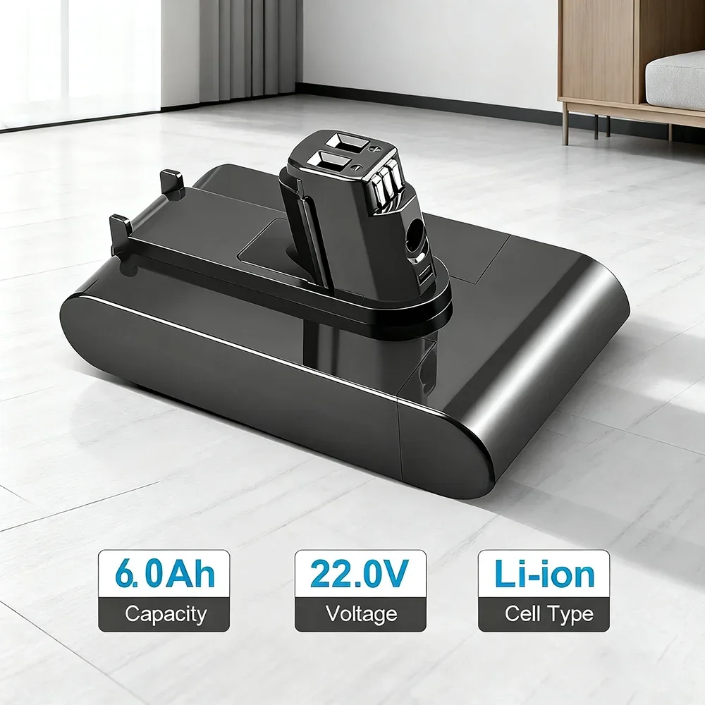 Rechargeable Lithium Battery 22.2V 6.0Ah (Type A) for Dyson DC31 DC34 DC35 DC44 DC45 Animal 917083-09.