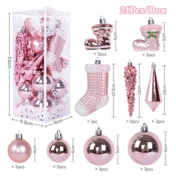 21Pcs/box Christmas Ball Ornaments Xmas Tree Hanging Ice Pendants Christmas Decorations For Home Navidad 2024 New Year Gift Noel