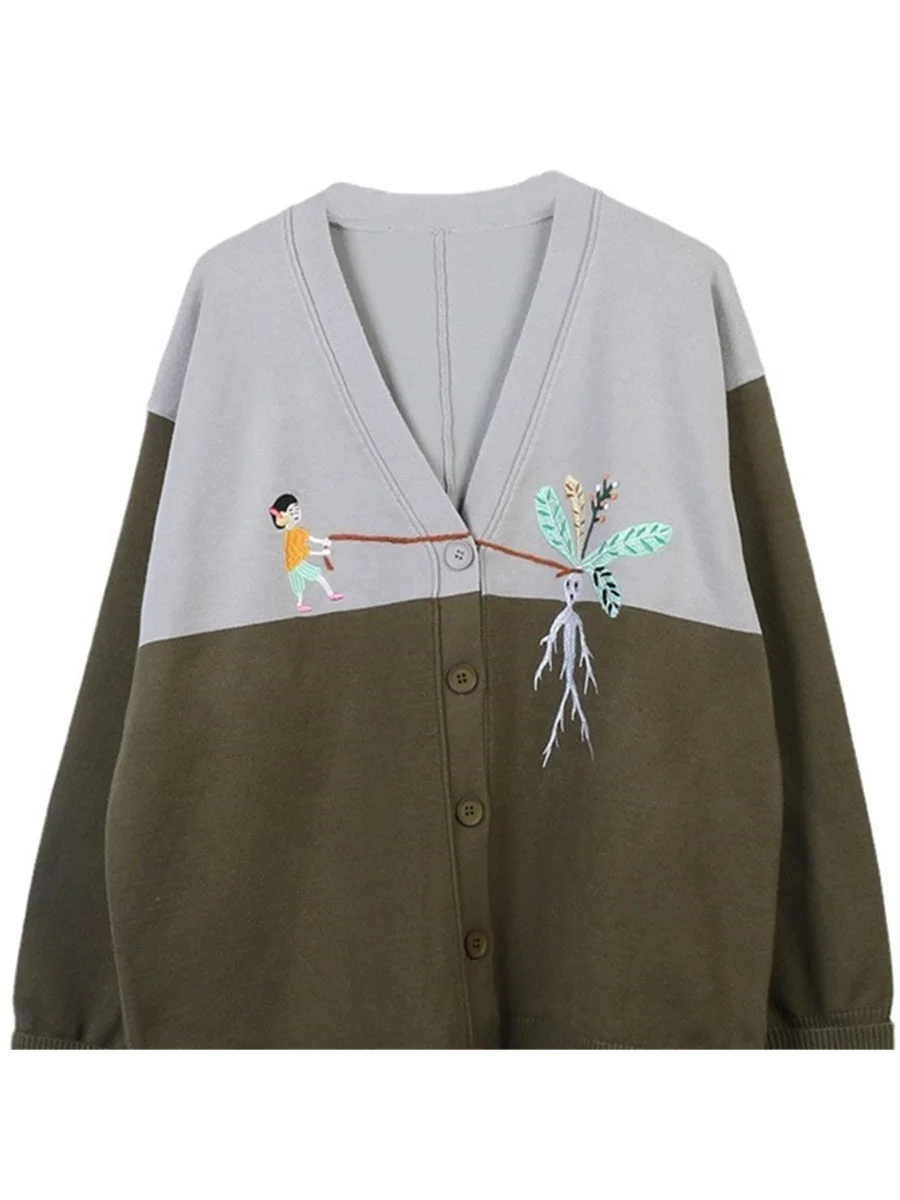 

High-end Contrast Color Women's Knitted Cardigan V-neck Lazy Style Irregular Chic New Spring And Autumn Sweater