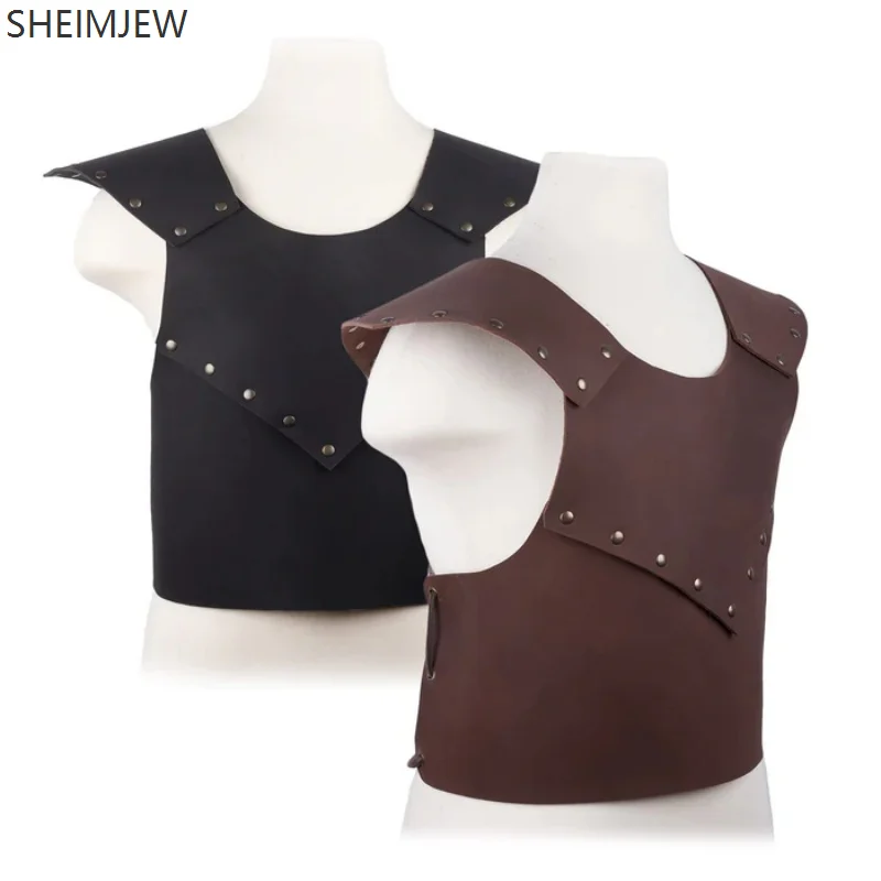 

Medieval Steampunk Leather Breastplate Men Cosplay Retro Viking Warrior Knight Gladiator Breastplate Pu Strap Vest Costume 2025