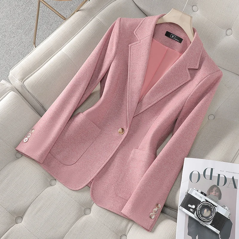 

Pink Woolen Blazer Women Autumn Winter Jacket 2026 New Long Sleeve Casual Suit Coat Female Formal Work Jacket Female Outerwear