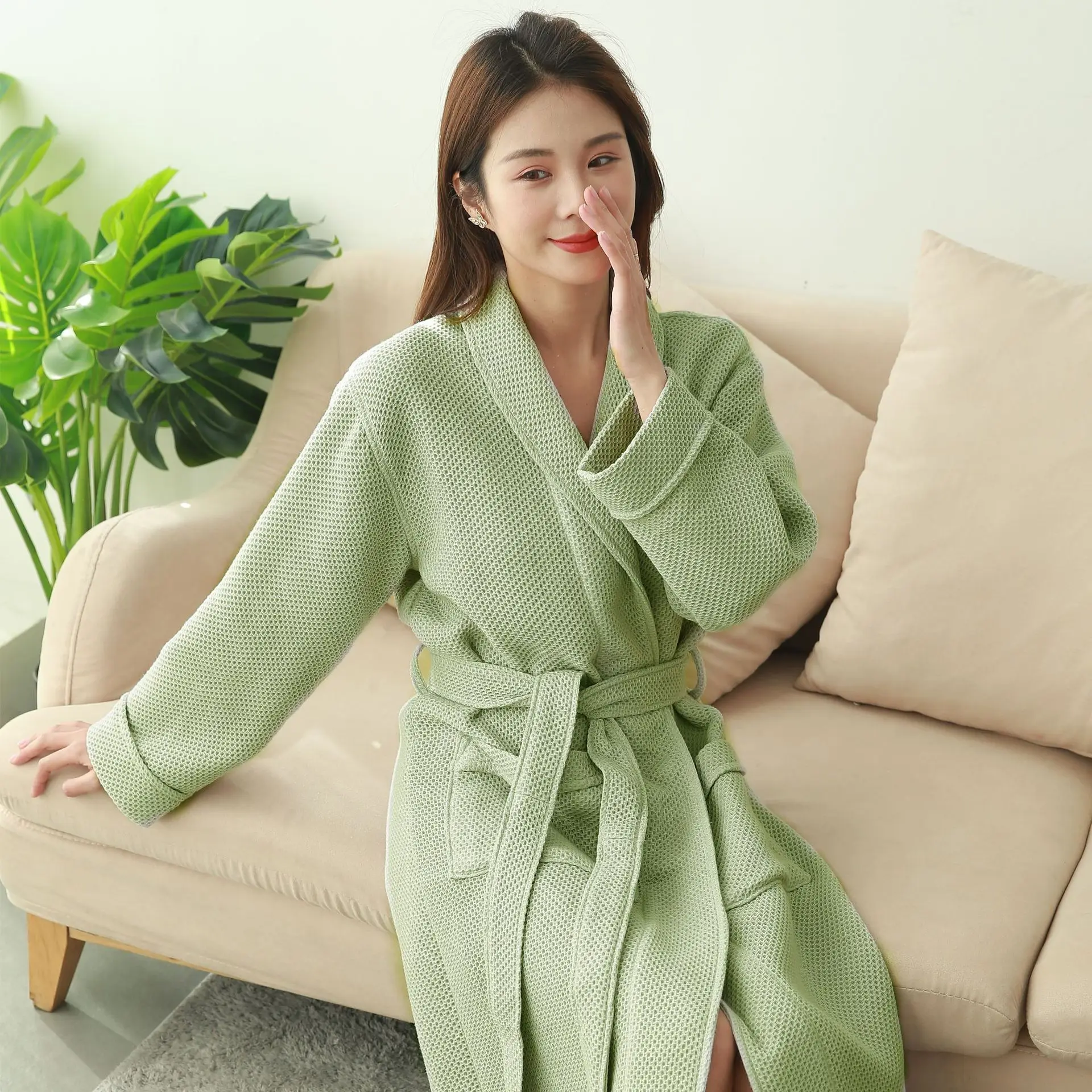 Hotel Bathrobe Cotton Waffle Sleepwear Lounge Bathrobe Home Dressing Gown Men Women\'s Pajamas Absorbent Spa Beauty Robes Yukata