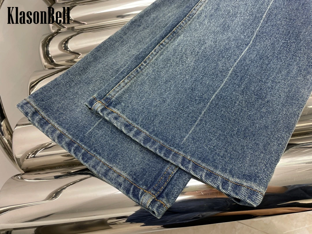 6.2 KlasonBell Vintage Washed Distressed High Waist Straight Flared Jeans Women Without Belt