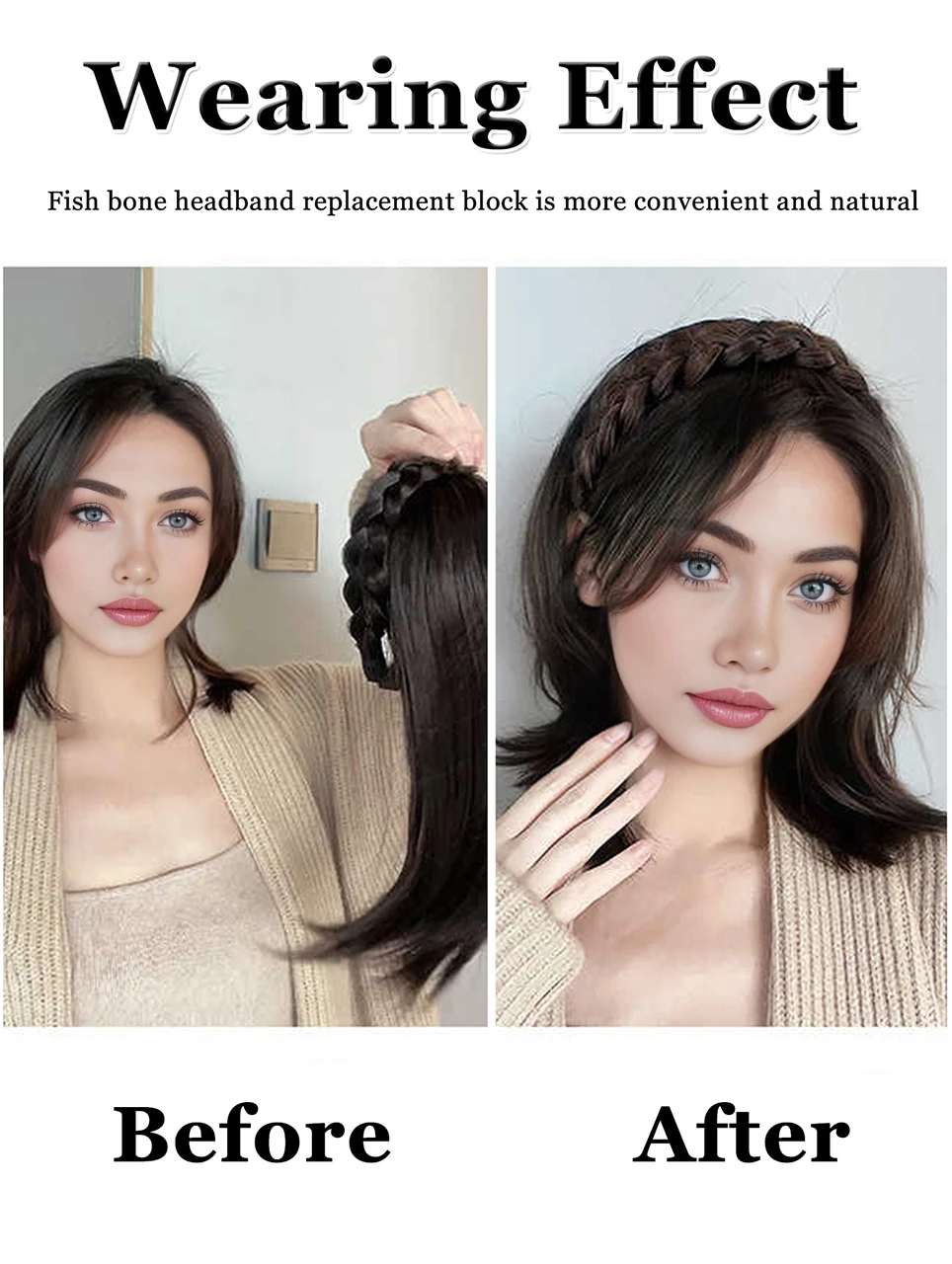 LM Synthetic Reissue block Wig Replacement Block One-piece Wig Micro-Volume Women's Twist Braided Fishbone Hairpiece